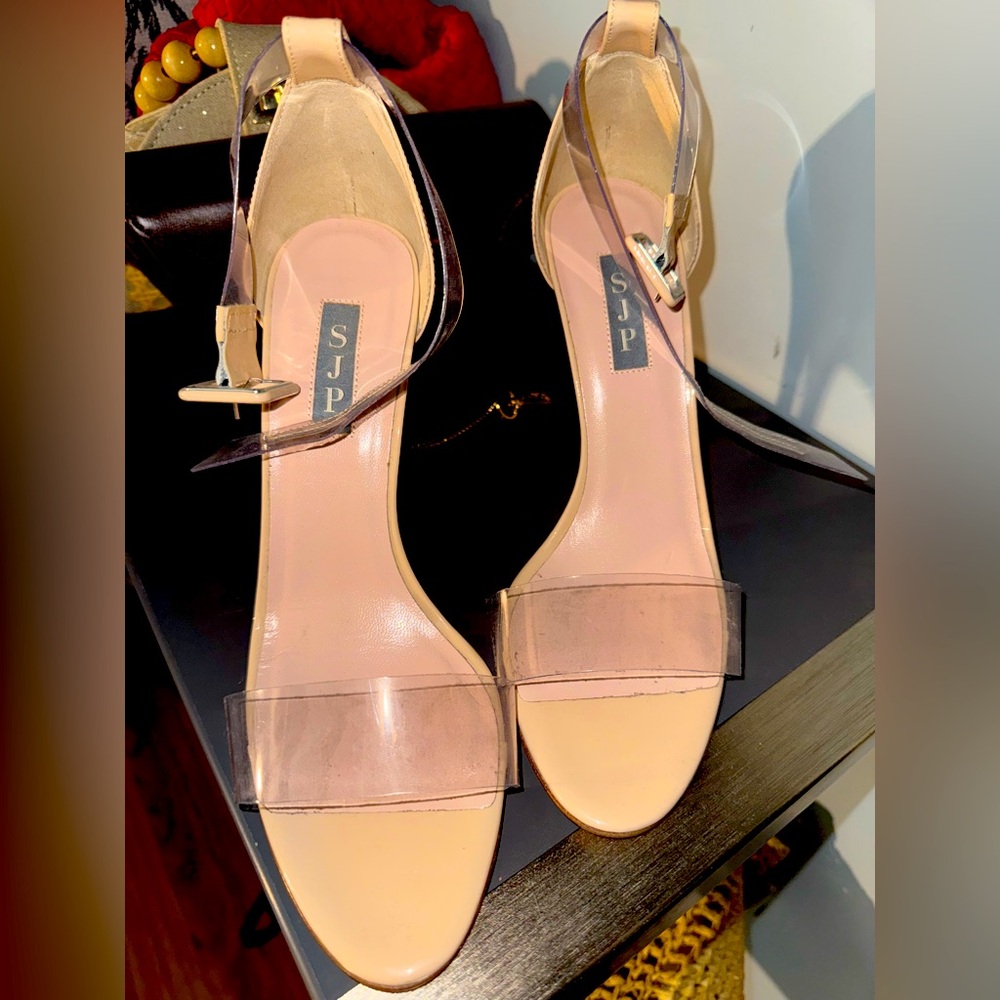 SJP nude and clear heels